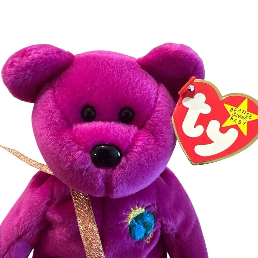 Ty Beanie Baby Millennium Bear January 1st 1999 Magenta Gold Ribbon Rare